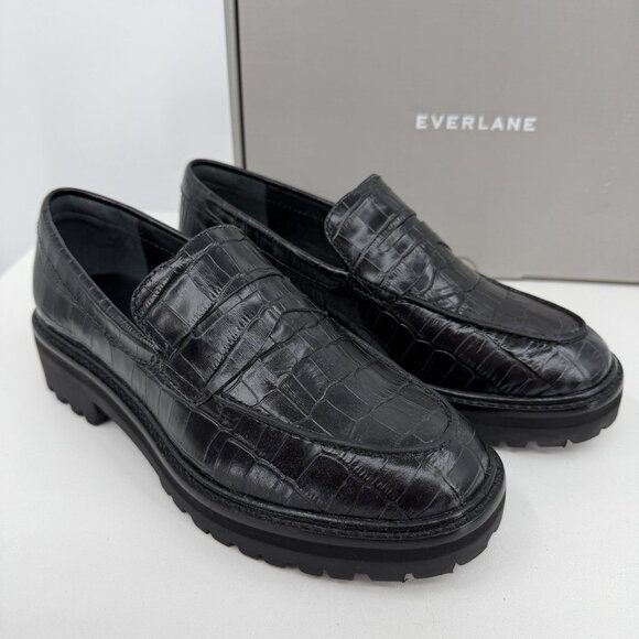 Everlane Shoes - Everlane The Lug Loafer in Black Crocodile Leather size 7 Women's Chunky Heel